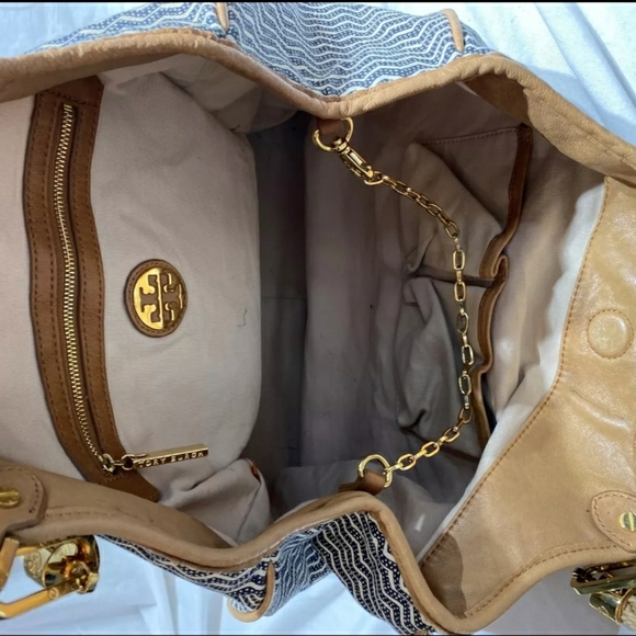 Tory Burch Designer Kerrington Nautical Rope Zig Zag Tote Purse Handbag - Picture 9 of 15